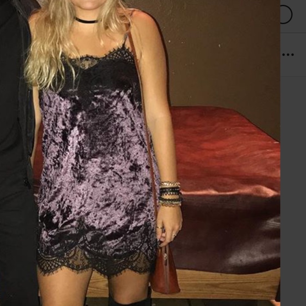 Purple lace and velvet slip dress